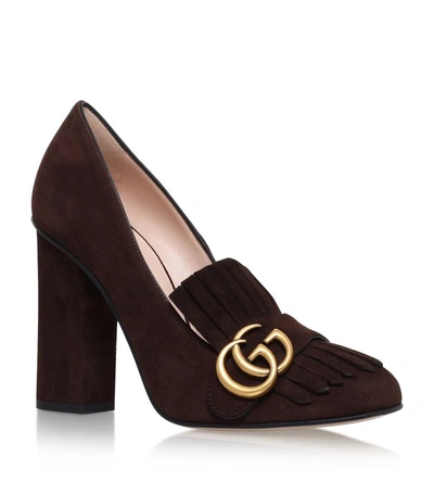 Shop Gucci Marmont Fringed Pumps 105 In Brown