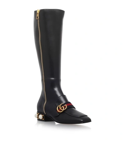 Shop Gucci Embellished Peyton Knee-high Boots 35 In Black