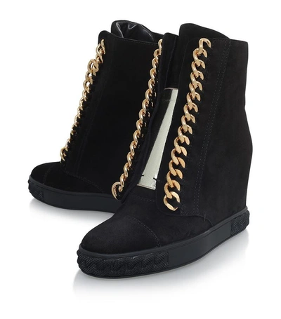 Shop Casadei Chain Trimmed Wedge Sneakers In Black