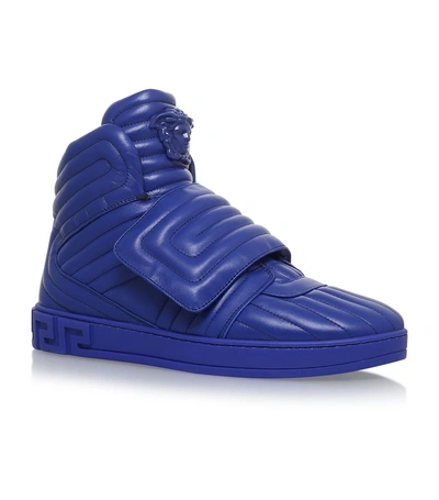 Shop Versace Medusa Quilted Padded Hi Tops In Blue