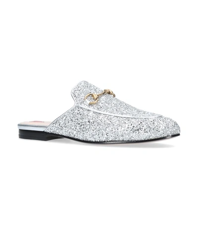 Shop Gucci Princetown Glitter Slides In Silver