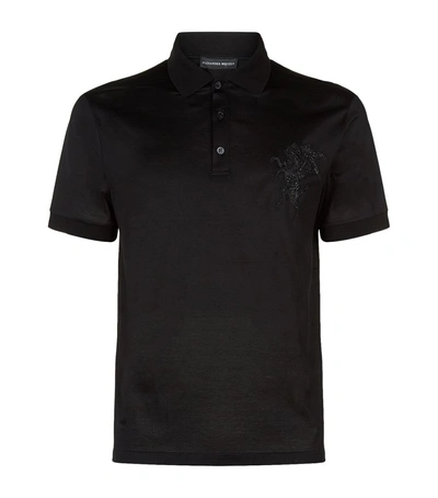 Alexander Mcqueen Stallion-embroidered Cotton Polo Shirt In Black