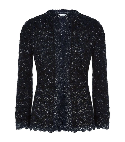 Oscar De La Renta Sequin Birdsnet Jacket In Navy