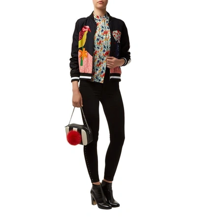 Shop Alice And Olivia Felisa Bird Print Bomber Jacket In Multi