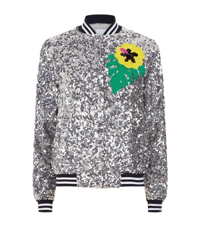 Shop Mira Mikati Sequin Toucan Bomber Jacket In Silver