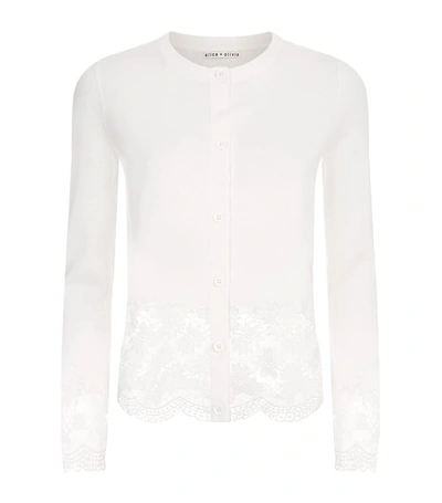 Alice And Olivia Ruthy Lace Detail Cardigan In White