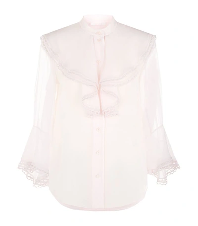 Chloé Scalloped Trim Frill Silk Blouse In Pink
