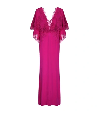 Marchesa Cape Lace Gown In Pink