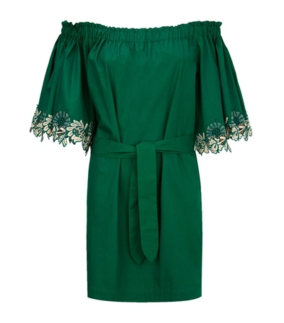 Sandro Off-the-shoulder Dress In Green