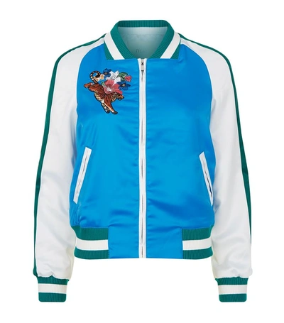 Maje Bianca Hummingbird-embroidered Bomber Jacket In Bleu | ModeSens