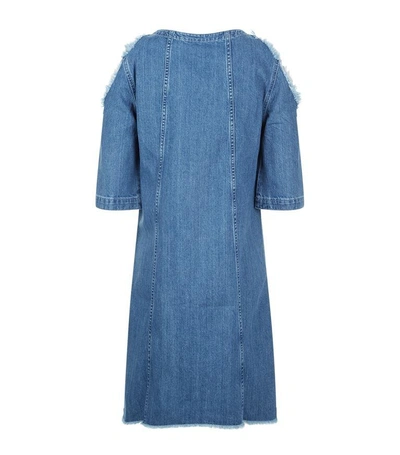 Shop Maje Cold Shoulder Denim Dress In Blue