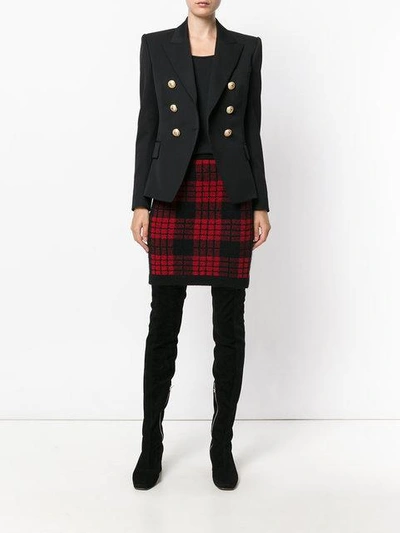 Shop Balmain Plaid High Waist Skirt In Black