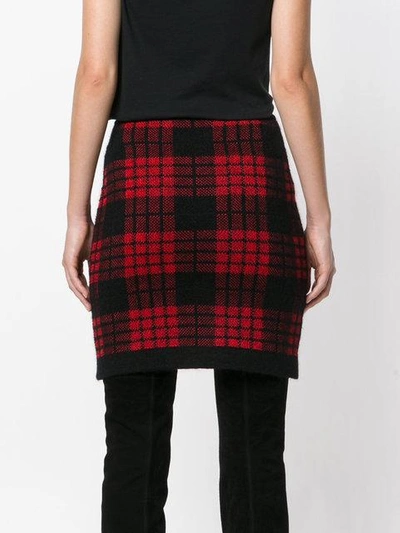 Shop Balmain Plaid High Waist Skirt In Black