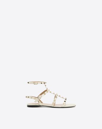 rockstud calfskin ankle strap flat sandal
