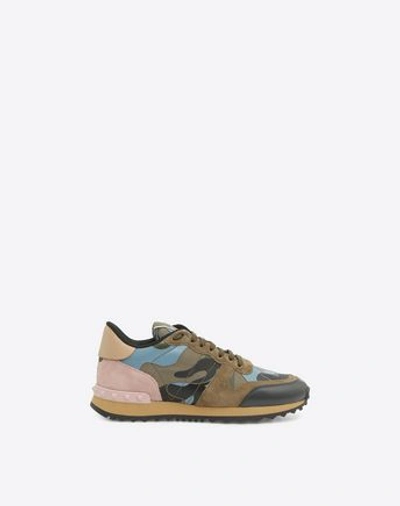 Shop Valentino Camouflage Rockrunner Sneaker In Military Green