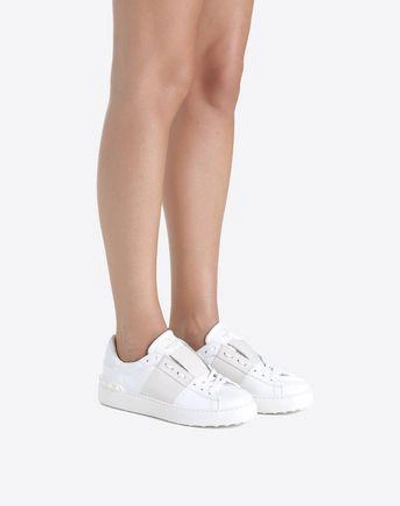Shop Valentino Patent Leather Stripe Open Sneaker In White