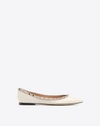 Valentino 10mm Rockstud Leather Flats In Light Ivory/poudre