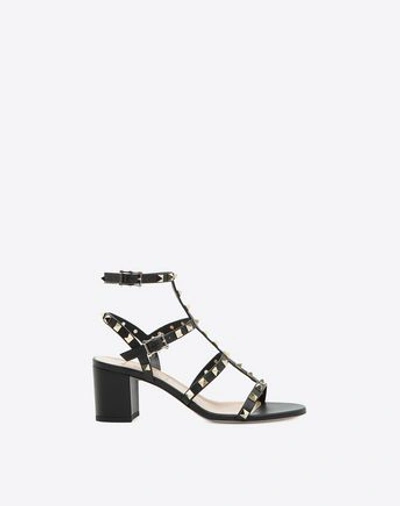Valentino Garavani Valentino Rockstud Caged 60 Leather Ankle Strap Sandal In Black
