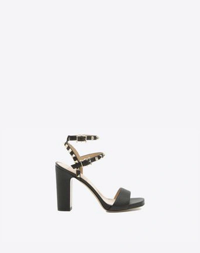 Shop Valentino Grain Calfskin Leather Rockstud Sandal 100mm In Black