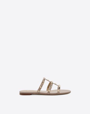 Valentino Rockstud Caged Flat Slide Sandals In Poudre | ModeSens