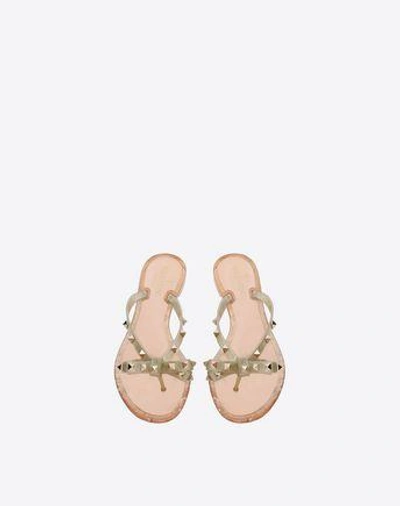 Shop Valentino Garavani Rockstud Glittered Rubber Flip Flop In Gold