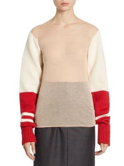 Calvin Klein 205w39nyc Chunky Wool Knit Sleeve Sheer Sweater In Nude Blanc  Scarlet | ModeSens