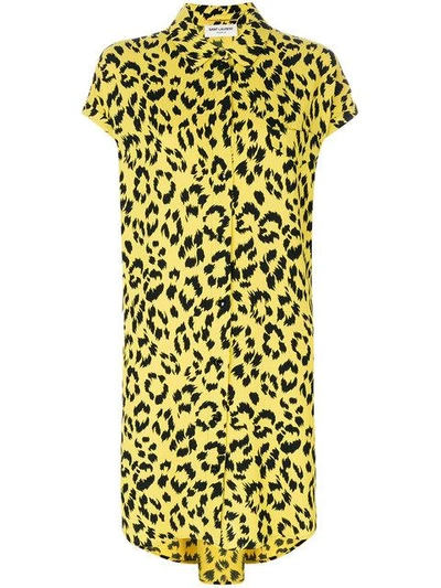 Shop Saint Laurent Cheetah Print Shirt Dress