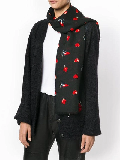 Shop Saint Laurent Red Heart, Lightning Bolt And Flame Print Scarf