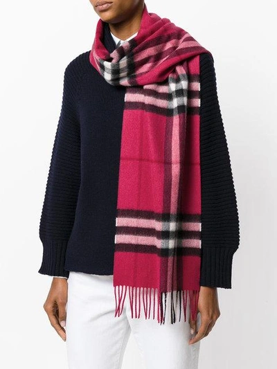 Shop Burberry Checked Fringe Scarf