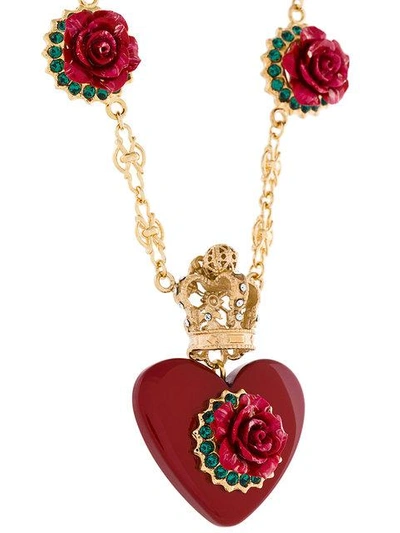 Shop Dolce & Gabbana Heart Rose Pendant Necklace