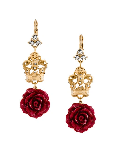 Dolce & Gabbana Crown And Rose Drop Earrings In Multi