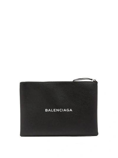 Balenciaga Printed Medium Textured-leather Pouch In  Black