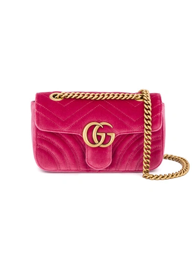 Gucci Pink Gg Marmont Mini Velvet Shoulder Bag In Rasplerry