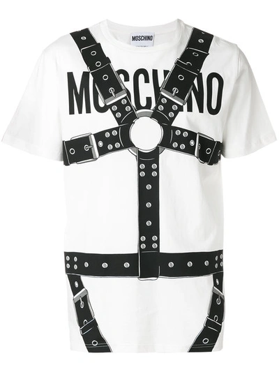 Moschino Bondage & Logo Cotton Jersey T-shirt In White