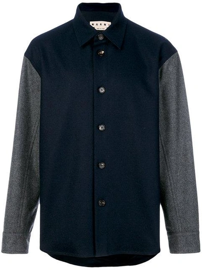 Marni Oversized Contrast-panel Wool-blend Jacket In Navy