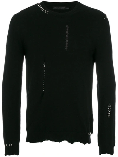 Alexander Mcqueen Ring-embellishment Wool-blend Sweater In Black