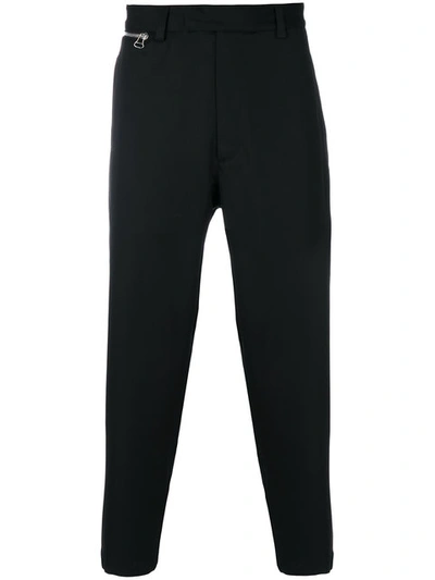 Oamc Zip Tapered-leg Cropped Wool-twill Trousers In Black