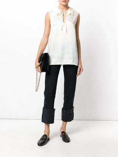 Shop P.a.r.o.s.h Pleated Neck Sleeveless Blouse In White