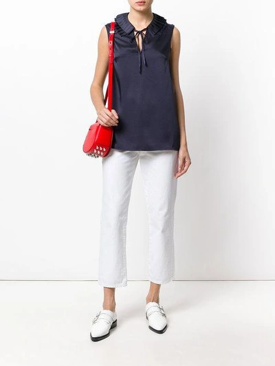 Shop P.a.r.o.s.h. Pleated Neck Sleeveless Blouse In Blue
