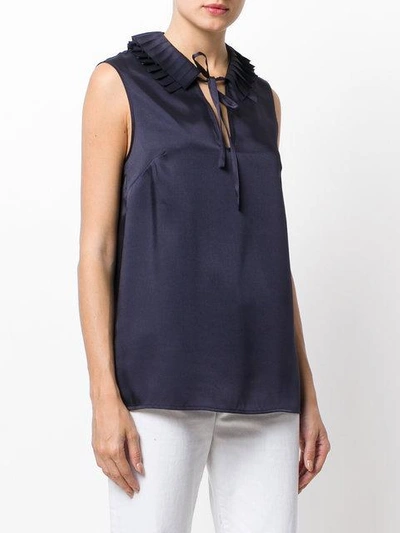 Shop P.a.r.o.s.h Pleated Neck Sleeveless Blouse In Blue