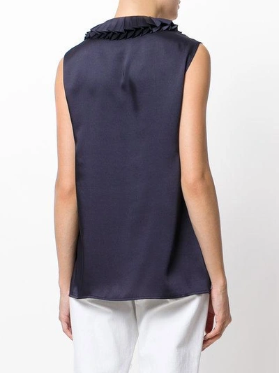 Shop P.a.r.o.s.h. Pleated Neck Sleeveless Blouse In Blue