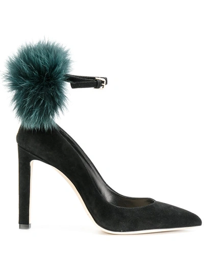 Jimmy Choo Fox Fur Detail Stiletto Pumps In Black