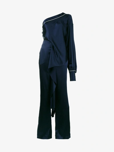 Shop Jonathan Simkhai One-sleeve Asymmetric Jumpsuit In Blue