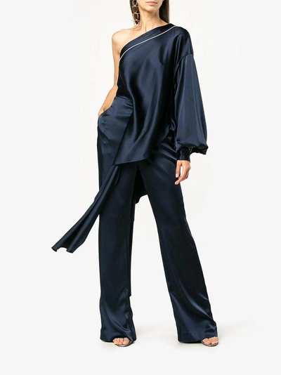 Shop Jonathan Simkhai One-sleeve Asymmetric Jumpsuit In Blue