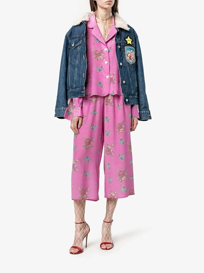 Shop Natasha Zinko Floral Print Pyjama Top In Pink/purple