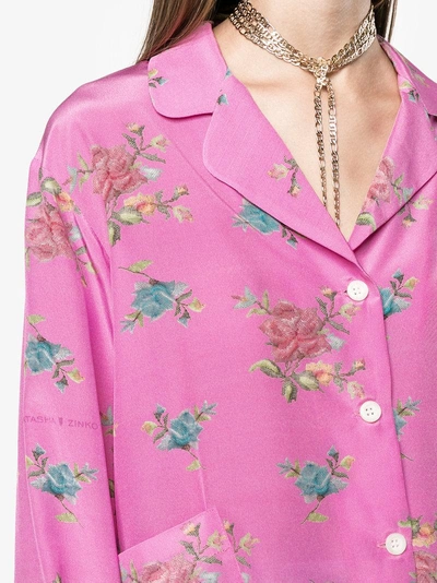 Shop Natasha Zinko Floral Print Pyjama Top In Pink/purple