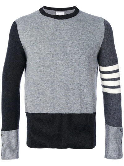 Shop Thom Browne Crewneck Pullover With 4-bar Stripe In Grey Funmix Cashmere