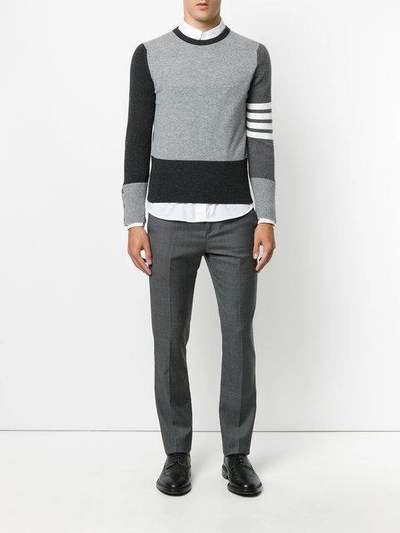 Shop Thom Browne Crewneck Pullover With 4-bar Stripe In Grey Funmix Cashmere