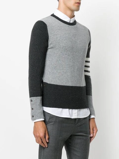 Shop Thom Browne Crewneck Pullover With 4-bar Stripe In Grey Funmix Cashmere