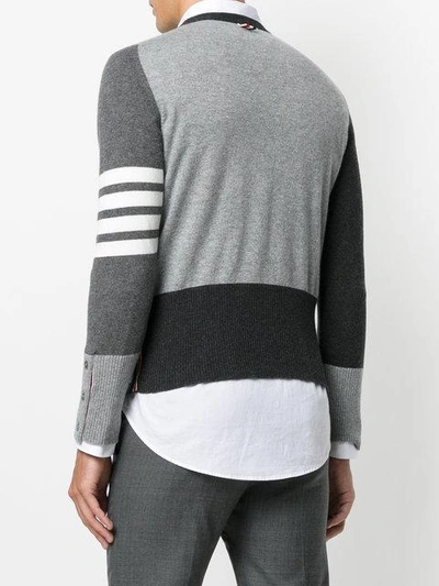 Shop Thom Browne Crewneck Pullover With 4-bar Stripe In Grey Funmix Cashmere